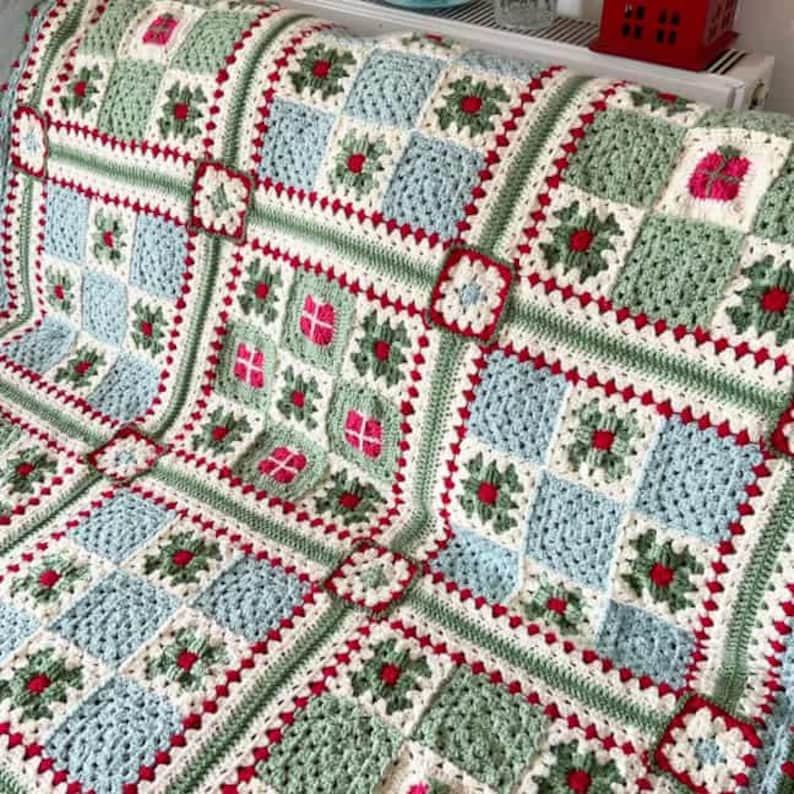 Vintage Holiday Patchwork Blanket Crochet Pattern